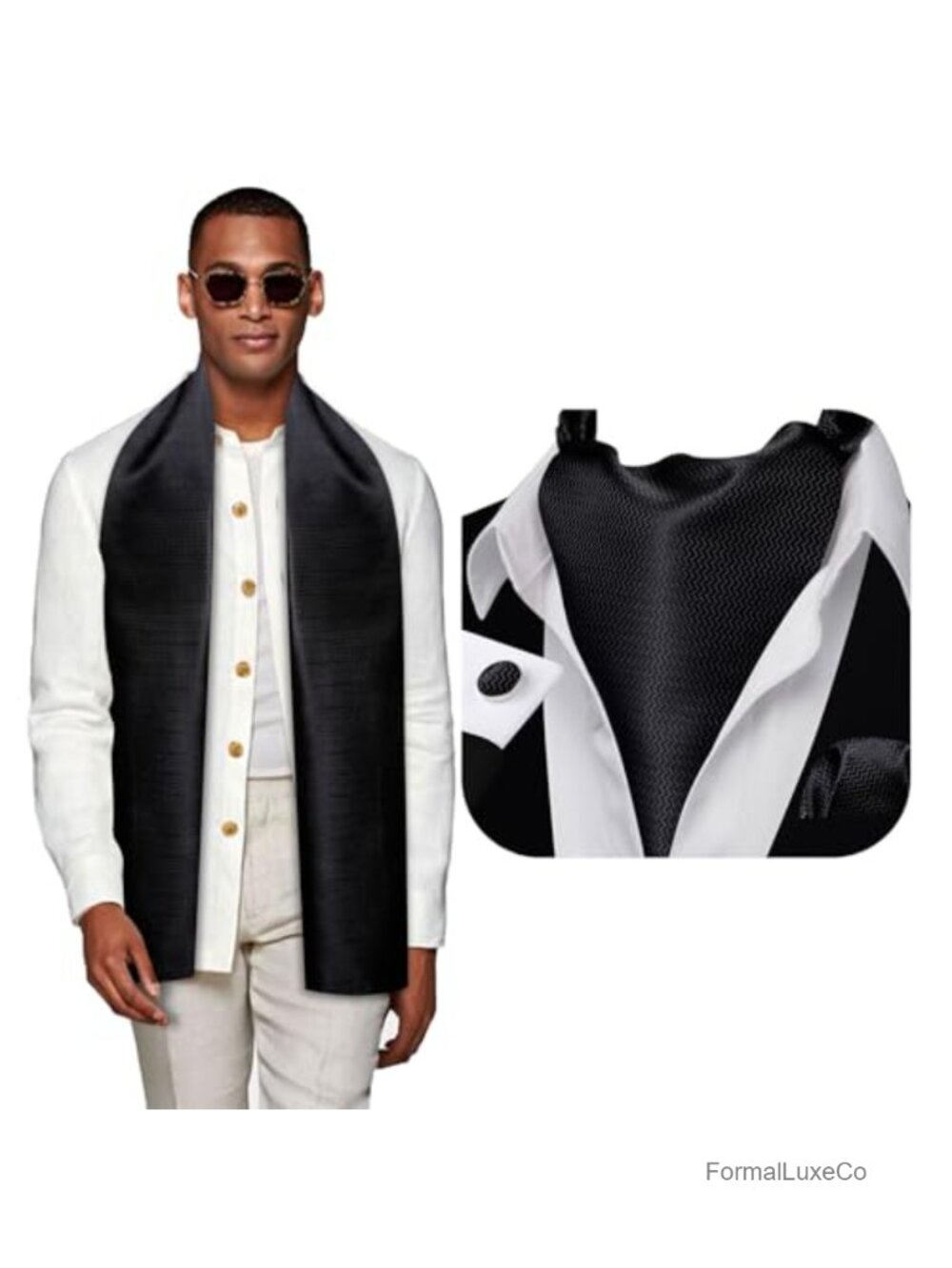Silk Scarf & Ascot Tie Set with Pocket Square and Cufflinks